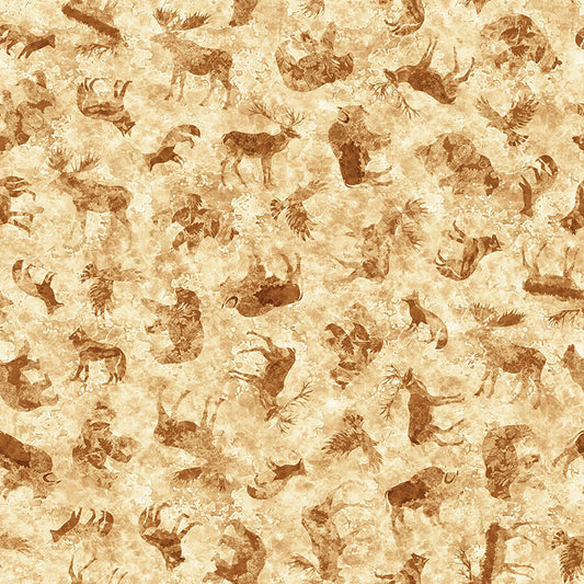 3-Yard Cut - SALE Mountain Splendor Animal Silhouettes WIDEBACK 31584 Tan A - QT Fabrics - 108" - Quilting Cotton Fabric