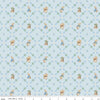 Image of Peter Rabbit and Benjamin Bunny Lattice Blue licensed quilting cotton fabric by the RBD Designers for Riley Blake Designs. Features lattice on a blue background. Cute Little Fabric Shop
