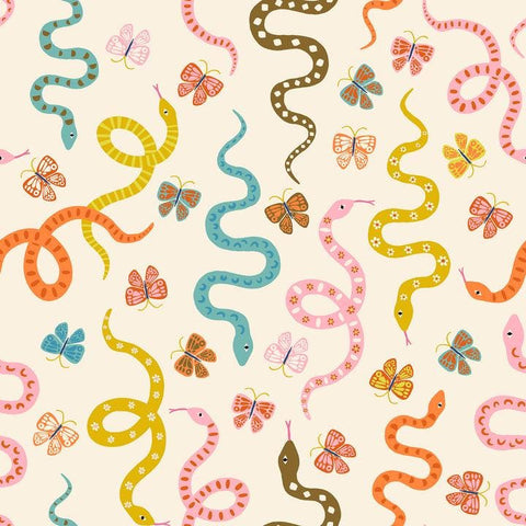 Ooh Lucky Lucky Snake RS4114 Natural - Moda Fabrics - Garden Snakes Butterflies - Ruby Star Society - Quilting Cotton Fabric