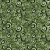 Image of Mountain Splendor Scroll Geo Evergreen quilting cotton fabric by Dan Morris for QT Fabrics. Features spirals on a green background. Cute Little Fabric Shop.