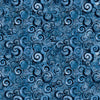 Image of Mountain Splendor Scroll Geo Blue quilting cotton fabric by Dan Morris for QT Fabrics. Features spirals on a blue background. Cute Little Fabric Shop.