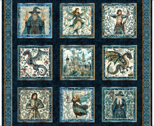 Folklore Large Medieval Picture Patches Panel 31640 Dark Navy N - QT Fabrics - Fantasy Medieval - Quilting Cotton Fabric