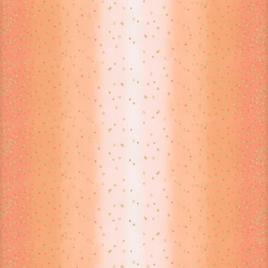 DEAL I Heart Ombre METALLIC 10875 Coral - Moda - Light to Darker Orange Coral with Gold SPARKLE Stars - Quilting Cotton Fabric