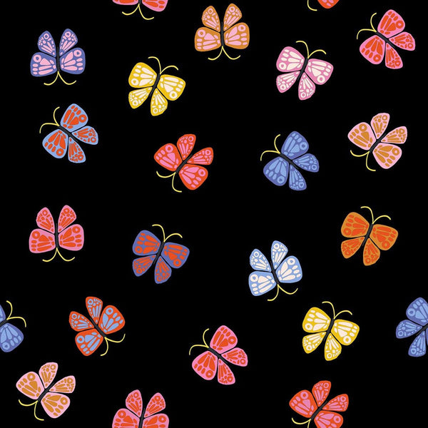 Ooh Lucky Lucky Butterfly RS4115 Black - Moda Fabrics - Butterflies Novelty - Ruby Star Society - Quilting Cotton Fabric