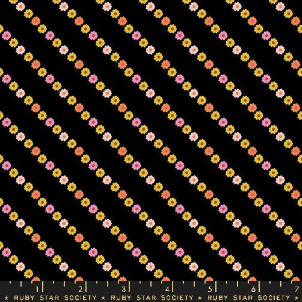 Ooh Lucky Lucky Garland RS4117 Black - Moda Fabrics - Daisy Flower Floral Stripe - Ruby Star Society - Quilting Cotton Fabric