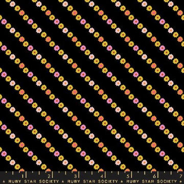 Ooh Lucky Lucky Garland RS4117 Black - Moda Fabrics - Daisy Flower Floral Stripe - Ru- Star Society - Quilting Cotton Fabric