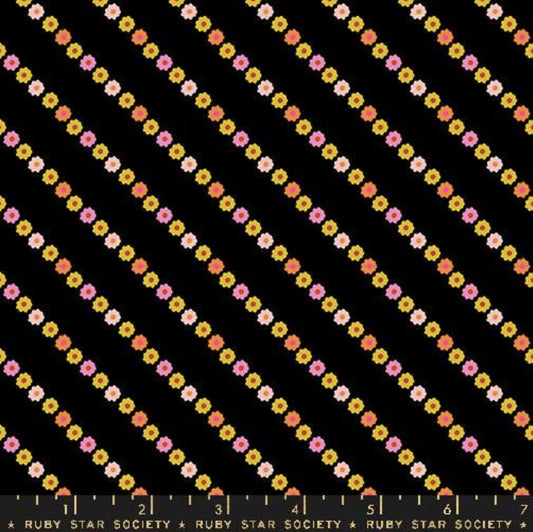 Ooh Lucky Lucky Garland RS4117 Black - Moda Fabrics - Daisy Flower Floral Stripe - Ru- Star Society - Quilting Cotton Fabric