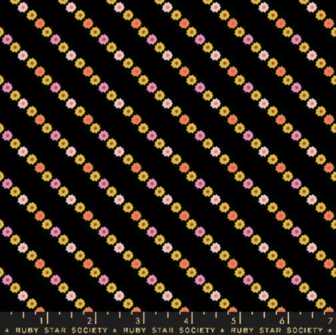 Ooh Lucky Lucky Garland RS4117 Black - Moda Fabrics - Daisy Flower Floral Stripe - Ruby Star Society - Quilting Cotton Fabric