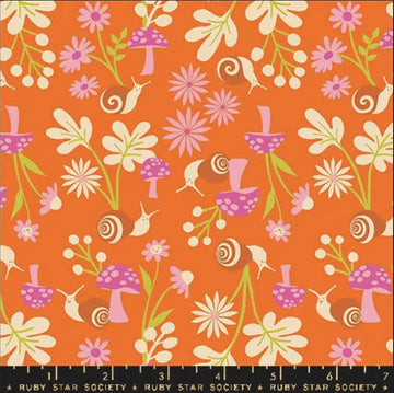 DEAL Animal Animal Snail RS5163 Goldfish - Moda Fabrics - Retro Snails Floral Flowers Mushroom - Ru- Star Society - Cotton Fabric