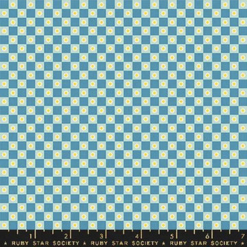 Animal Animal Check RS5169 Vintage Blue - Moda Fabrics - Flower Checkered Gingham Retro Checkers - Ru- Star Society - Cotton Fabric