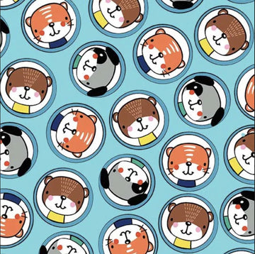 CLEARANCE Nautilus Cute Sailors DCX10398 Aqua - Michael Miller - Juvenile Ocean Submarine Portholes Dog Cat Blue - Quilting Cotton Fabric