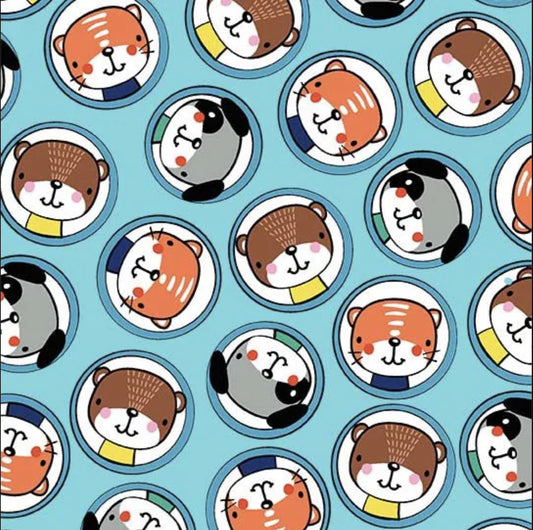 CLEARANCE Nautilus Cute Sailors DCX10398 Aqua - Michael Miller - Juvenile Ocean Submarine Portholes Dog Cat Blue - Quilting Cotton Fabric