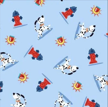 SALE Ladder Co. 1 Fireman's Friend DC10585 Blue - Michael Miller - Ladder Company One Dalmations Dogs Hydrants - Quilting Cotton Fabric