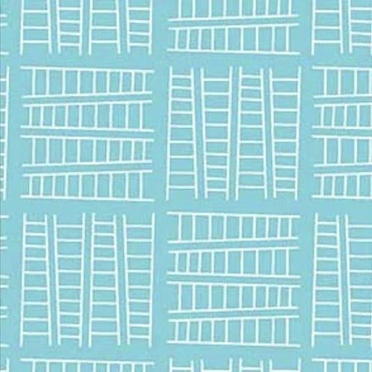 CLEARANCE Ladder Co. 1 Tall Ladder Aqua - Michael Miller Fabrics - Ladder Company One Ladders Geometric Children's - Quilting Cotton Fabric