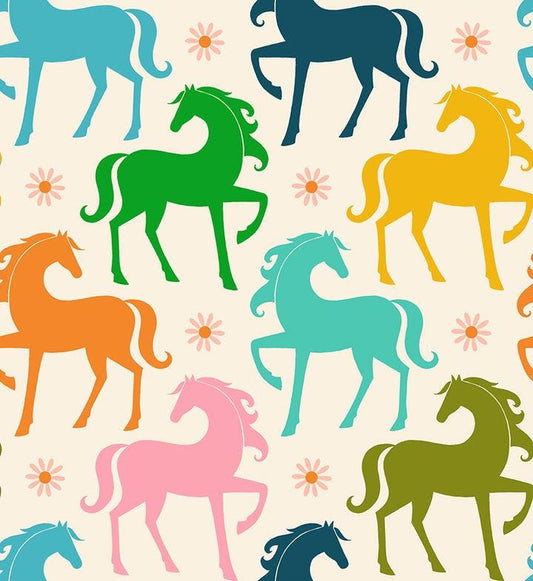 DEAL Carousel Horse RS0099 Natural - Moda Fabrics - Novelty Pony Horses Retro - Ru- Star Society - Quilting Cotton Fabric