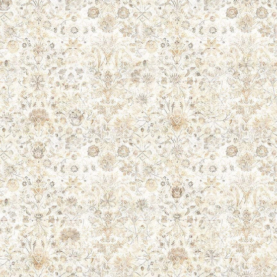 Image of Folklore Floral Tan quilting cotton fabric by Morris Creative Group for QT fabrics. Features flowers on a cream background. Cute Little Fabric Shop.