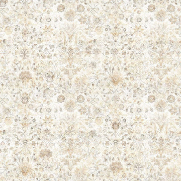 Image of Folklore Floral Tan quilting cotton fabric by Morris Creative Group for QT fabrics. Features flowers on a cream background. Cute Little Fabric Shop.