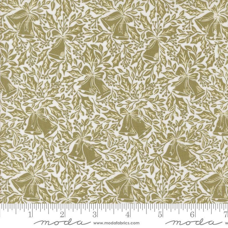 Berry And Pine Bells 5242 Sage - Moda Fabrics - Christmas Bells Holly Leaves Leaf - Quilting Cotton Fabric