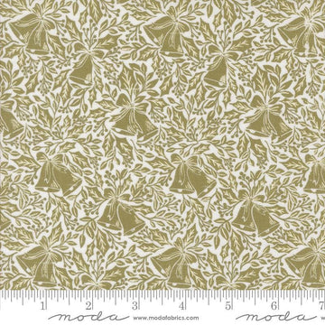 SALE Berry & Pine Bells 5242 Sage - Moda Fabrics - Christmas Bells Holly Leaves Leaf - Quilting Cotton Fabric