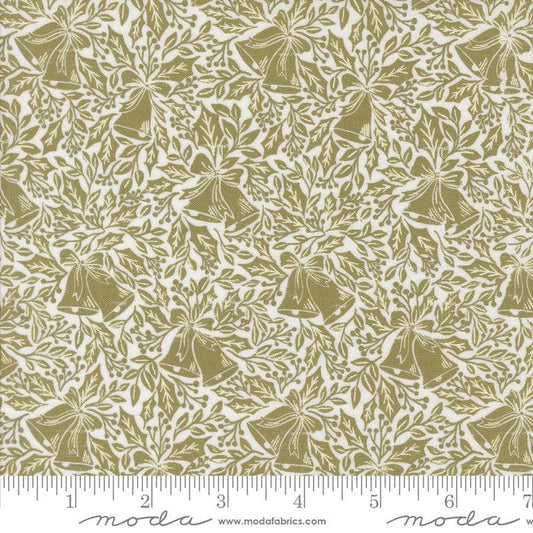 SALE Berry & Pine Bells 5242 Sage - Moda Fabrics - Christmas Bells Holly Leaves Leaf - Quilting Cotton Fabric