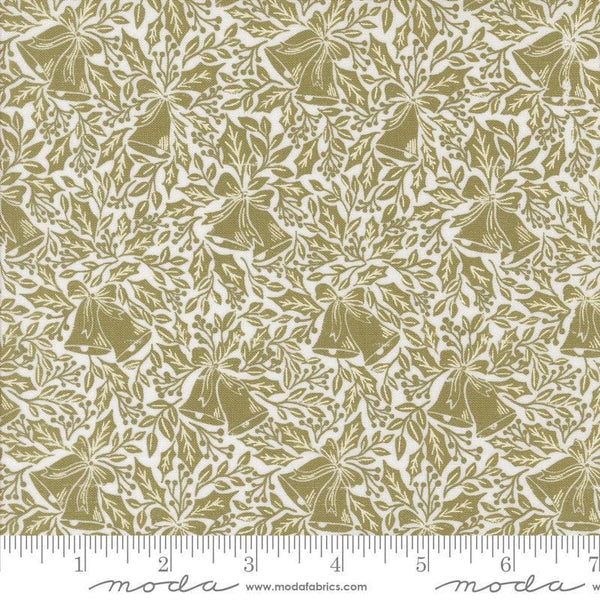 Berry And Pine Bells 5242 Sage - Moda Fabrics - Christmas Bells Holly Leaves Leaf - Quilting Cotton Fabric
