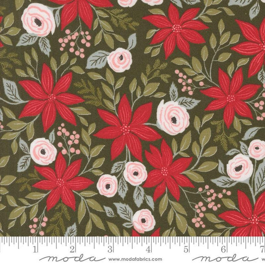34" End of Bolt - Berry & Pine Florals 5240 Wintergreen-Moda Fabrics - Poinsettia Roses Flowers Blossoms Leaves leaf-Quilting Cotton Fabric