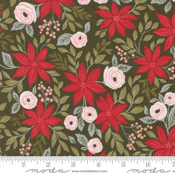 34" End of Bolt - Berry & Pine Florals 5240 Wintergreen-Moda Fabrics - Poinsettia Roses Flowers Blossoms Leaves leaf-Quilting Cotton Fabric