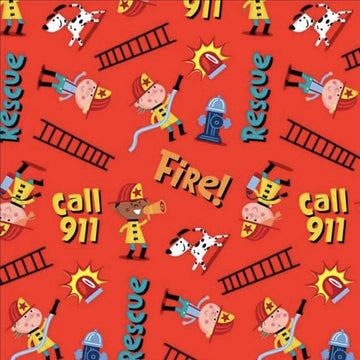 SALE Ladder Co. 1 Emergency Call DDC10584 Red by Michael Miller - Text Dogs Firefighters Ladder Company One - Quilting Cotton Fabric