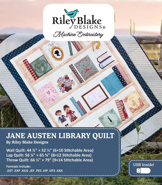 SALE Machine Embroidery Jane Austen Library Quilt Project INSTRUCTION ME100JAQ24R5 - Riley Blake - Multiple Sizes