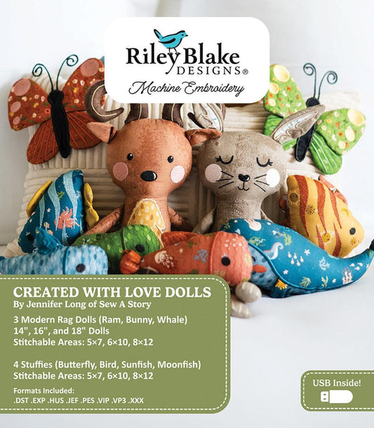 SALE Machine Embroidery Created with Love Dolls INSTRUCTION ME177CWL24R4 - Riley Blake Designs - Animal Stuffies - Multiple Sizes