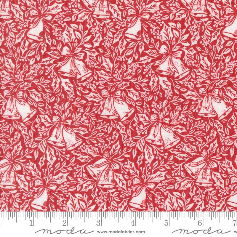 Berry And Pine Bells 5242 Cranberry - Moda Fabrics - Christmas Bells Holly Leaves Leaf - Quilting Cotton Fabric