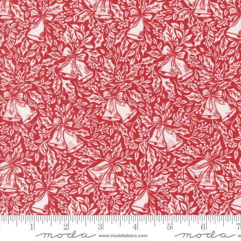 Berry And Pine Bells 5242 Cranberry - Moda Fabrics - Christmas Bells Holly Leaves Leaf - Quilting Cotton Fabric