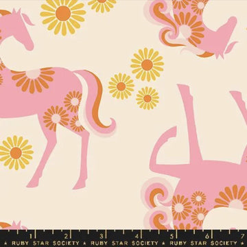 SALE Carousel Canvas Horse RS0101 Natural - Moda Fabrics - Novelty Horses Vintage Retro - Ru- Star Society - Quilting Cotton Fabric