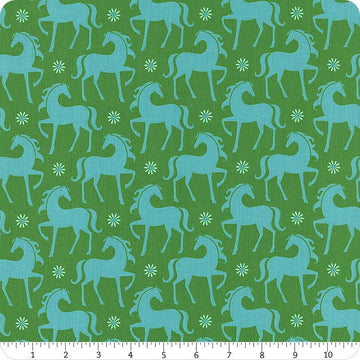 SALE Carousel Horse RS0099 Verdant - Moda Fabrics - Novelty Pony Horses Retro - Ru- Star Society - Quilting Cotton Fabric