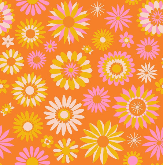Fat Quarter End of Bolt - Carousel Kaleidoscope RS0097 Orange - Moda Fabrics - Floral Novelty Retro - Star Society - Quilting Cotton Fabric