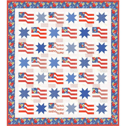SALE Rosie Quilt Kit KIT35420 - Fig Tree Co - Moda Fabrics - Pattern Fabric - Piecing - Patriotic Flag Stars - Quilting Cotton Fabric