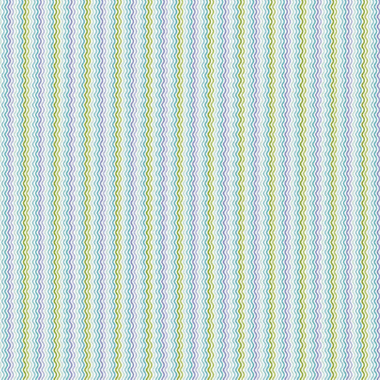 Image of Easter Garden Ric Rac Stripe Multi quilting cotton fabric by Julie Lynch for Riley Blake Designs. Features stripes on a blue background. Cute Little Fabric Shop.