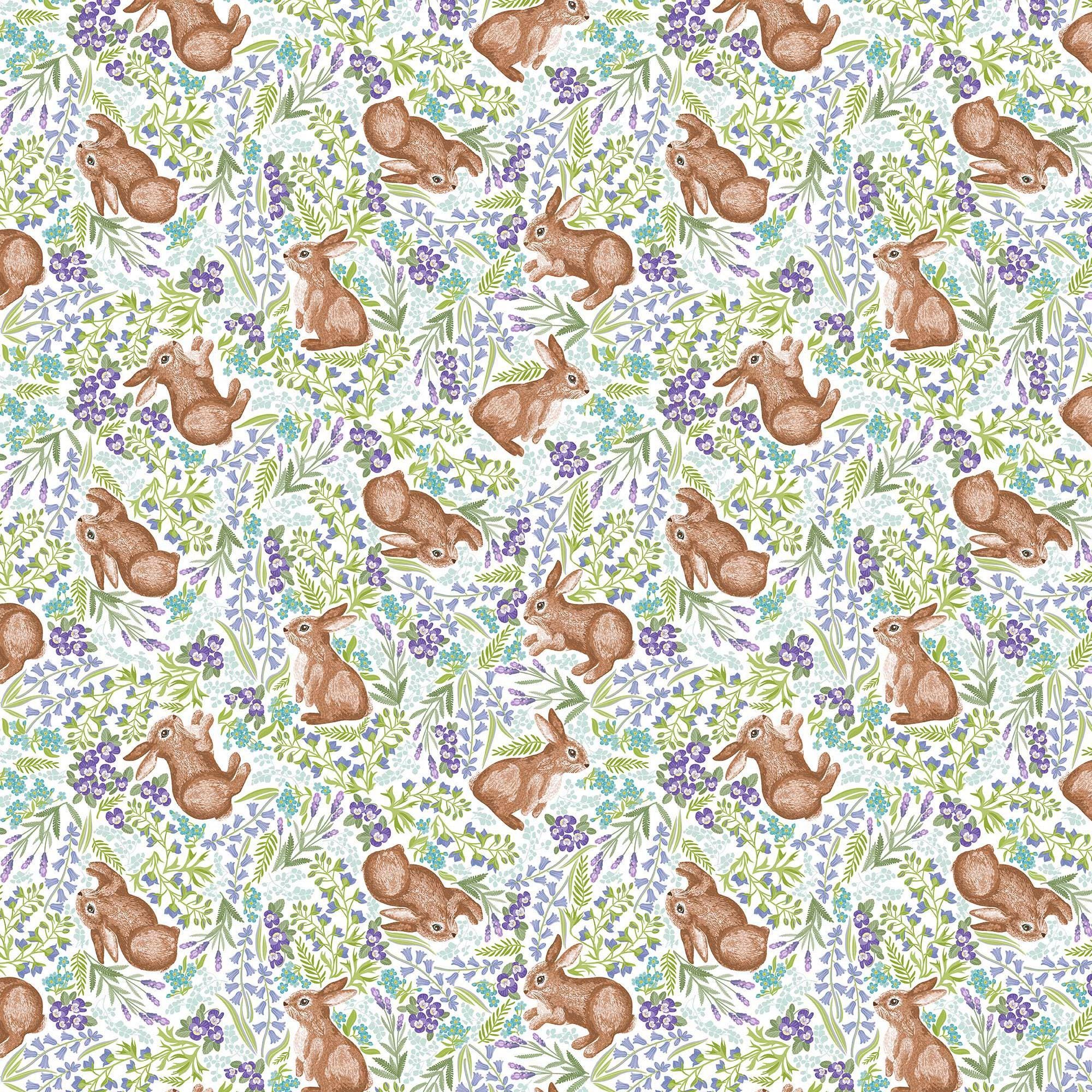 Easter Garden Bunnies 31623 White Z - QT Fabrics - Rabbits Animals Nat ...