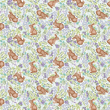 Image of Easter Garden Bunnies White quilting cotton fabric by Julie Lynch for Riley Blake Designs. Features bunnies on a white background. Cute Little Fabric Shop.