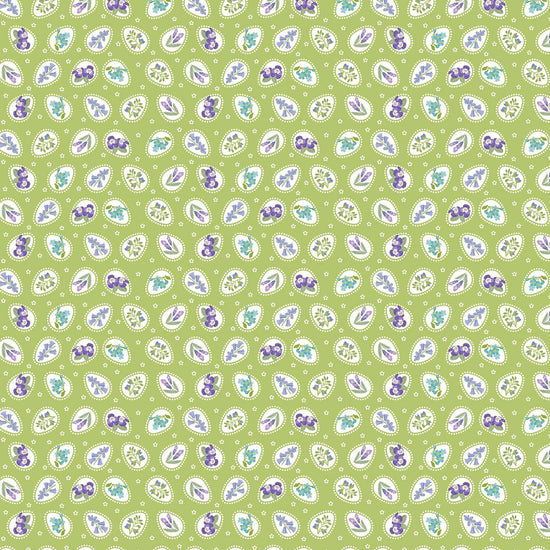Image of Easter Garden Floral Easter Eggs Green quilting cotton fabric by Julie Lynch for Riley Blake Designs. Features flowers on a green background. Cute Little Fabric Shop.