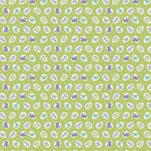 Image of Easter Garden Floral Easter Eggs Green quilting cotton fabric by Julie Lynch for Riley Blake Designs. Features flowers on a green background. Cute Little Fabric Shop.