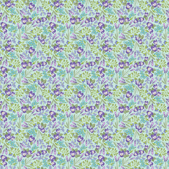 Image of Easter Garden Spring Floral Aqua quilting cotton fabric by Julie Lynch for Riley Blake Designs. Features flowers on a blue background. Cute Little Fabric Shop.
