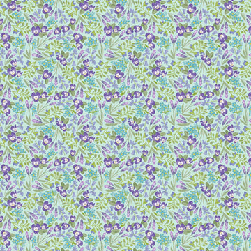 Image of Easter Garden Spring Floral Aqua quilting cotton fabric by Julie Lynch for Riley Blake Designs. Features flowers on a blue background. Cute Little Fabric Shop.