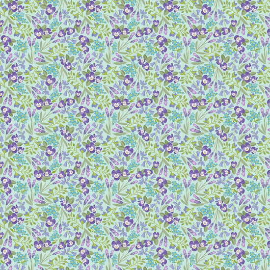 Image of Easter Garden Spring Floral Aqua quilting cotton fabric by Julie Lynch for Riley Blake Designs. Features flowers on a blue background. Cute Little Fabric Shop.