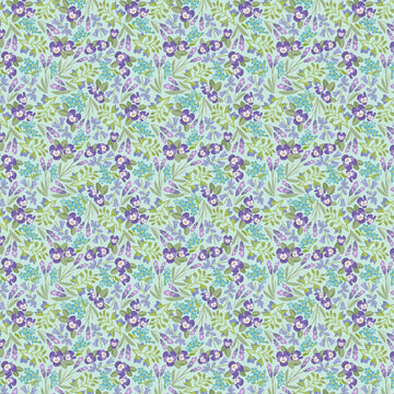Image of Easter Garden Spring Floral Aqua quilting cotton fabric by Julie Lynch for Riley Blake Designs. Features flowers on a blue background. Cute Little Fabric Shop.