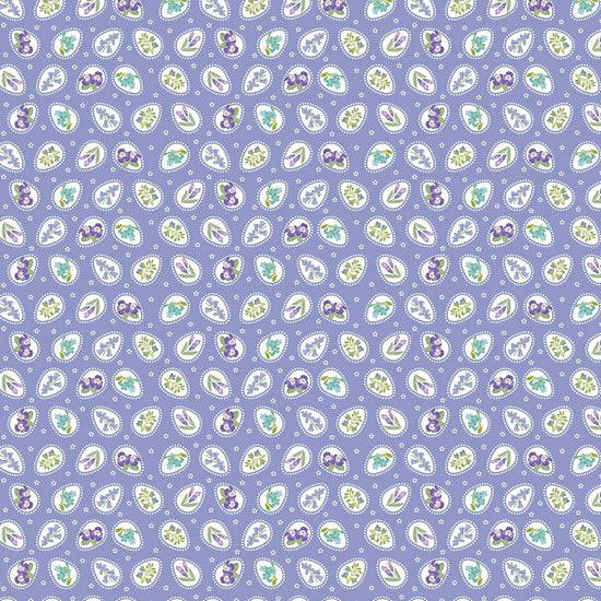 Image of Easter Garden Floral Easter Eggs Lavender quilting cotton fabric by Julie Lynch for Riley Blake Designs. Features flowers on a purple background. Cute Little Fabric Shop.
