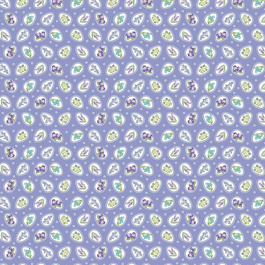 Image of Easter Garden Floral Easter Eggs Lavender quilting cotton fabric by Julie Lynch for Riley Blake Designs. Features flowers on a purple background. Cute Little Fabric Shop.