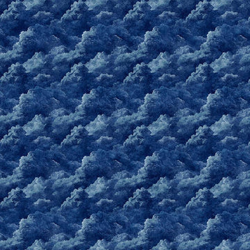 Image of Steam & Steel Smoke Navy quilting cotton fabric by Dan Morris for QT Fabrics. Features smoke on a blue background. Cute Little Fabric Shop.