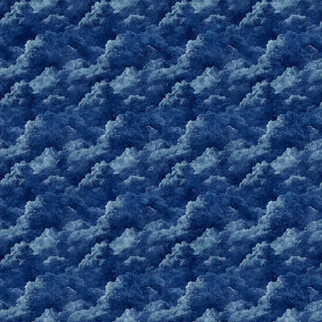 Image of Steam & Steel Smoke Navy quilting cotton fabric by Dan Morris for QT Fabrics. Features smoke on a blue background. Cute Little Fabric Shop.