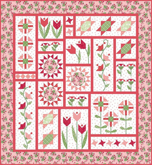 SALE Petal Patch PATTERN P112 - Jillily Studio - Riley Blake Designs - INSTRUCTIONS Only - Pieced Flowers Star Blocks Floral Leaf Leaves